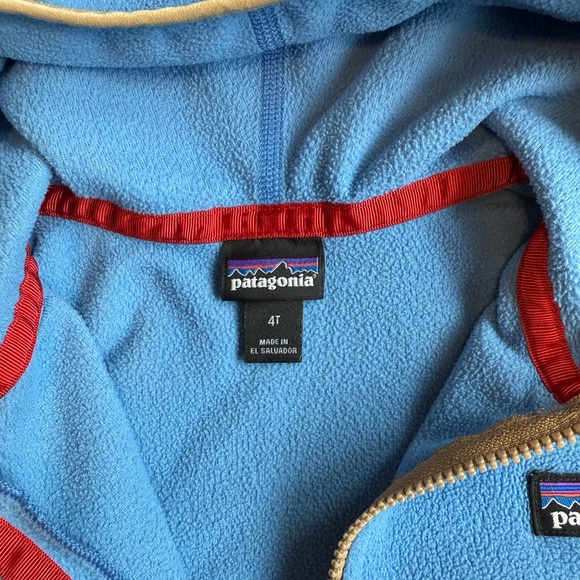 EUC Patagonia Toddler Boy Micro D Snap-T Fleece Jacket-Blue with Red and Tan - Picture 4 of 7